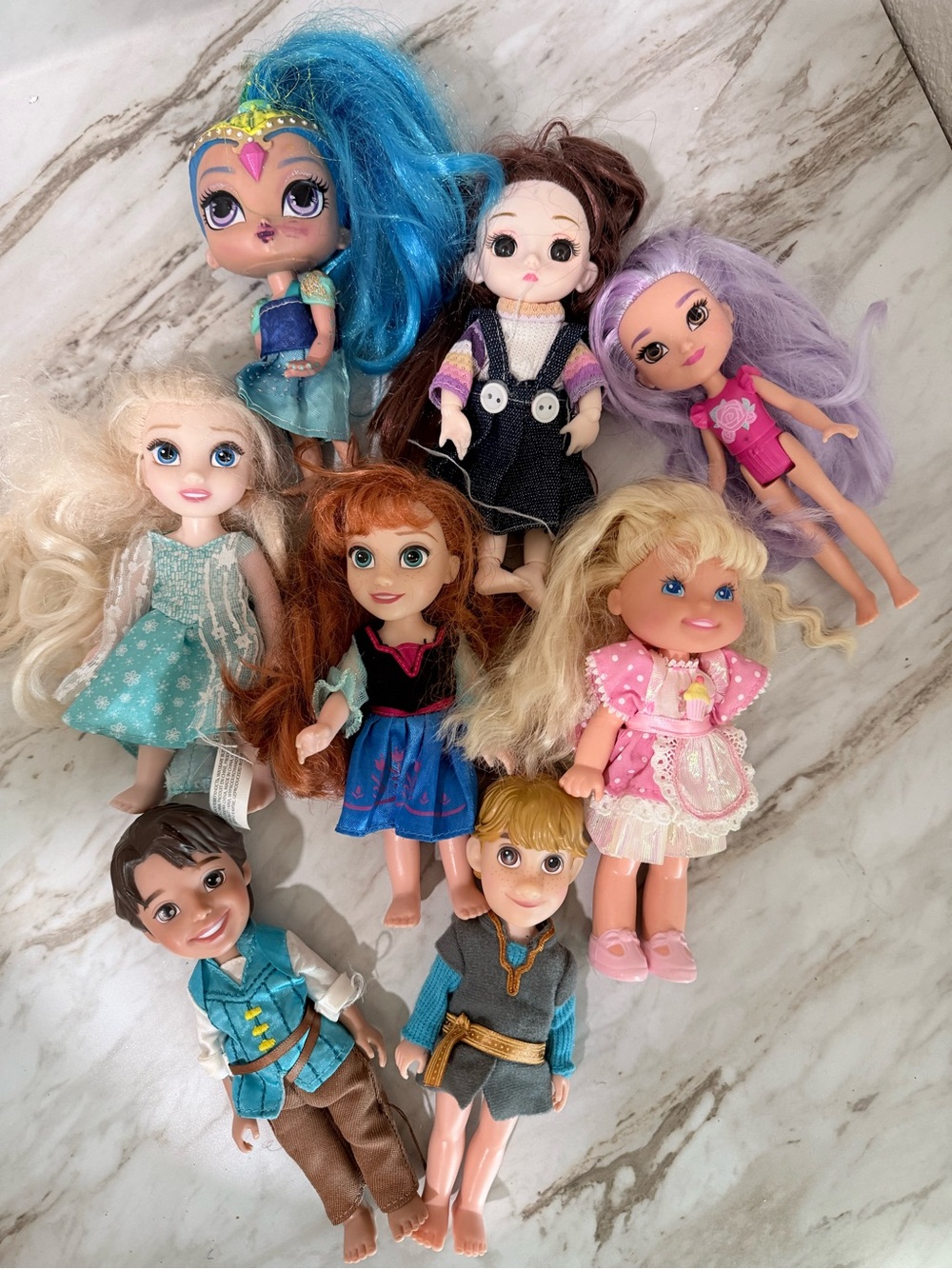 Disney Mini Doll Lot with Blue, Purple, Pink, Blonde & Red Hair